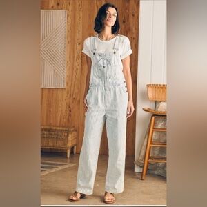 Faherty Railroad Stripe Straight Leg Overalls XS‎ Cottagecore Prairie Boho